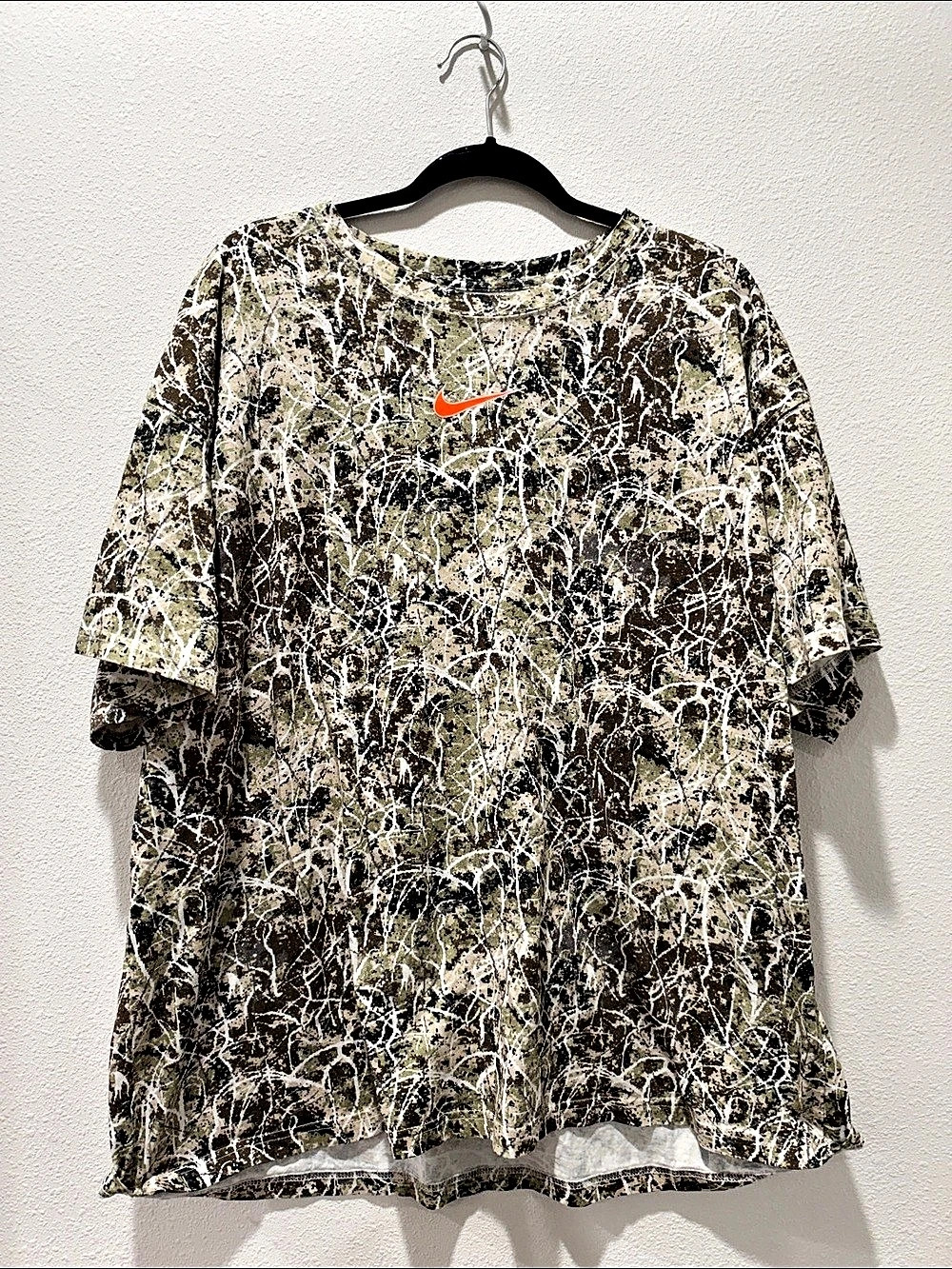Nike Logo Graphic Allover Camo Tee Green & Brown Medium